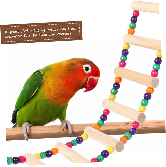 1Pc Wooden Parrot Ladder Toy with Beads Bird Standing Toy for Parrots Conures and Biting and Climbing Accessory for Parrot Cages