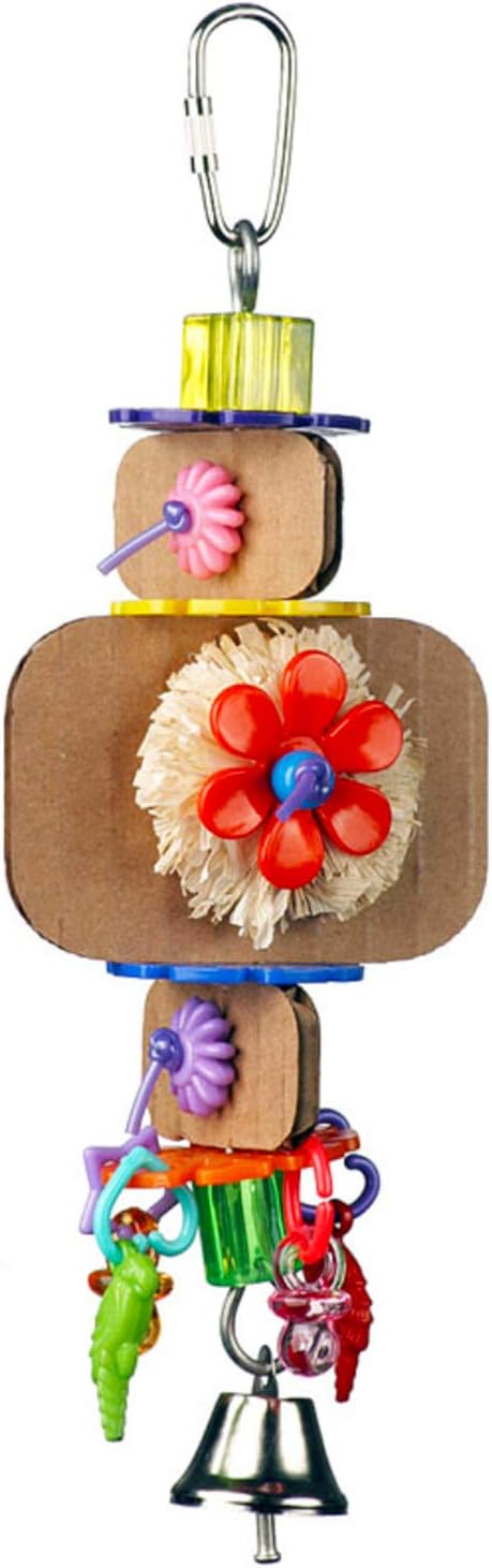 Super Bird Creations SB1090 Nibbles 'N Chips Bird Toy - Interactive Chew & Preening for Small to Medium Birds - Parrotlets Parakeets Cockatiel - Colorful Beads Chips & Corn Husk Chews - 8.5"x3"x1.5"