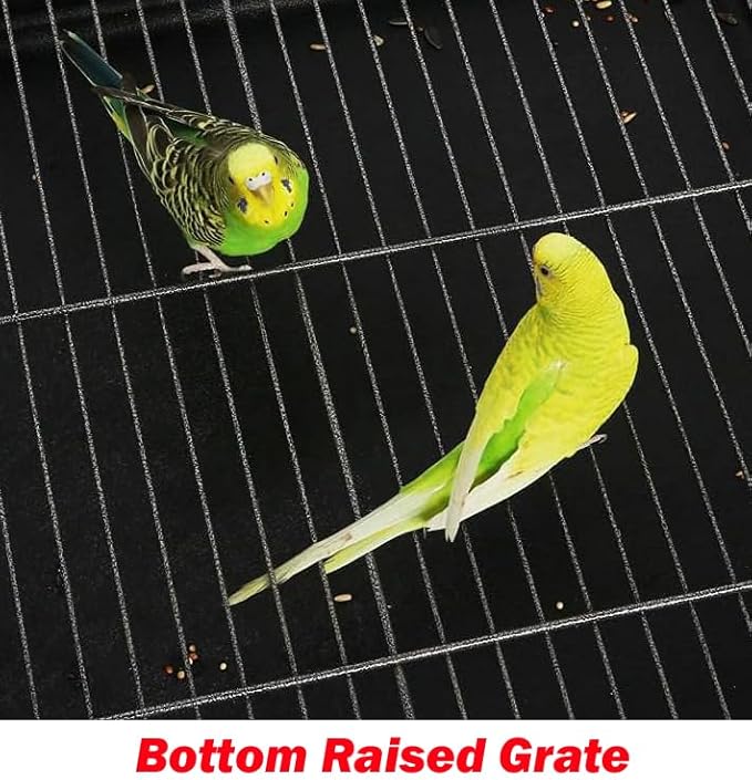 Extra Large Durable Wrought Iron Metal Bird Flight Parrot Breeder Home Cage with Double Large Front Doors 4 Side Pull Up Doors Rolling Stand Storage Shelf Lockable Wheels