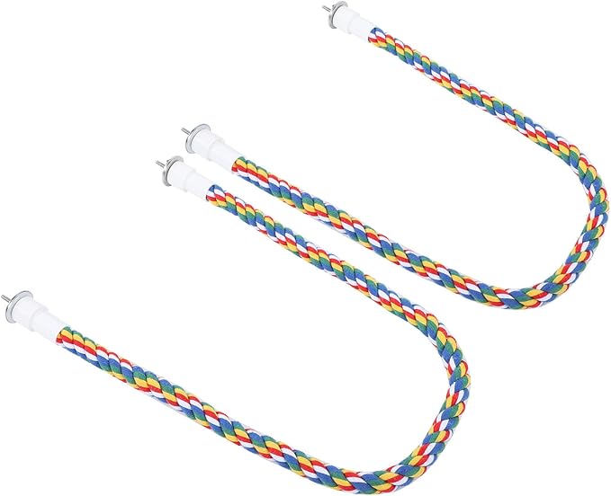 2PCS 23.6" Bird Rope Perches for Parakeets, Soft Cotton Parrot Perch with Quick Fixing Screws, Colorful Bird Cage Accessories for Cockatiels, Budgie, Canary, Comfy Perch Toy for Cage, 0.8in Dia