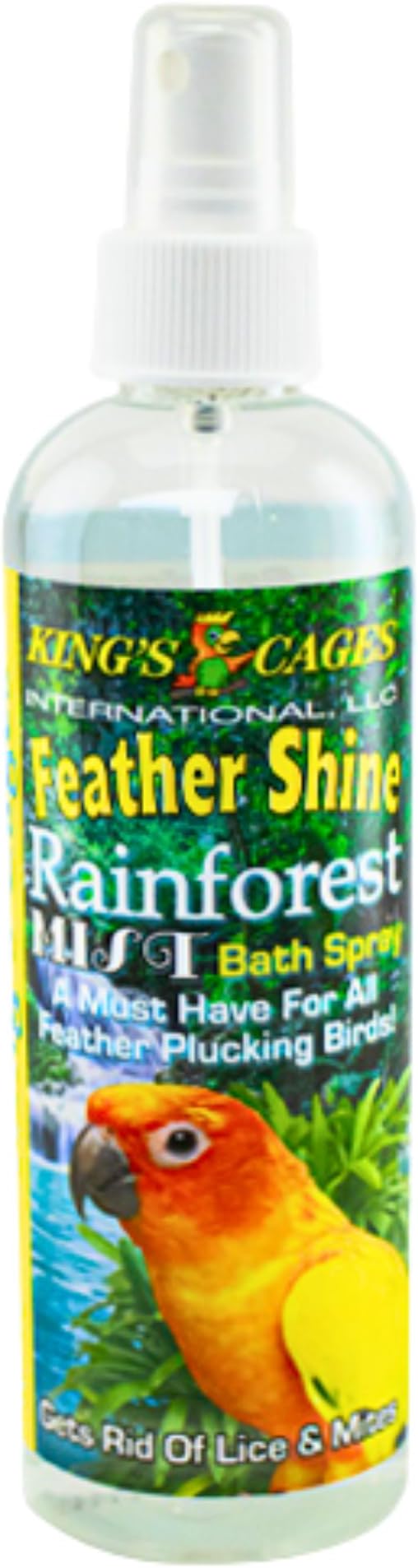King's Cages Feather Shine Bath Spray 8 oz Eucalyptus Scent Alcohol-Free Feather Cleaner for All Bird Sizes Soothes Skin and Revitalizes Plumage