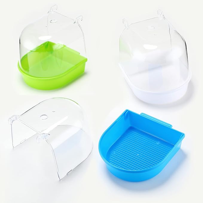 Honeydak 3 Pieces Clear Bird Bath for Cage Parakeet Bird Cage Accessories Hanging Bath Box Parrot Bathing Tub with Clear View for Cockatiel Conure Canary Budgies Parrots Blue Green White