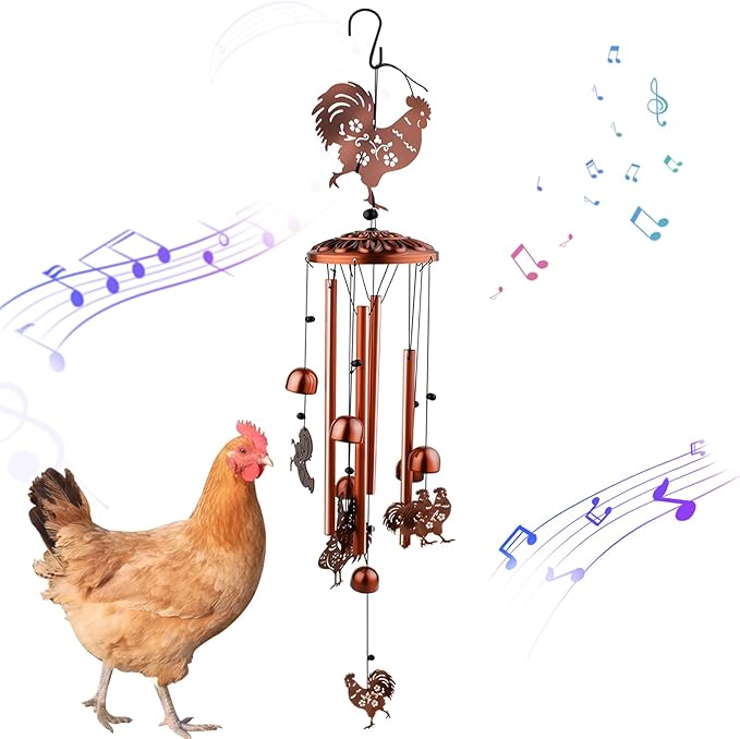 Large Chicken Toys for Coop, Chicken Wind Chime Enrichment Toys, Hanging Chick Peck Toy with Colorful Bells, Home Garden Musical Coop Accessories