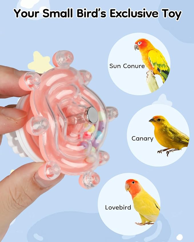 Pawfly Bird Toys for Parakeets, Colorful Spinning Wheel Chew Toy, Interactive Spinner Rattle Parrot Toys, Cockatiel Toy, Parakeet Toys, Bird Cage Accessories for Entertainment Chewing Exercise, Red