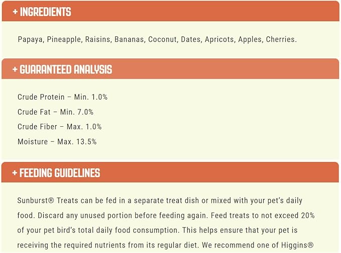 Higgins Sunburt Conure Bundle | Sunburst Conure Gourmet Blend 3lbs & 2pk Sunburst Gourmet True Fruits Treats 5oz