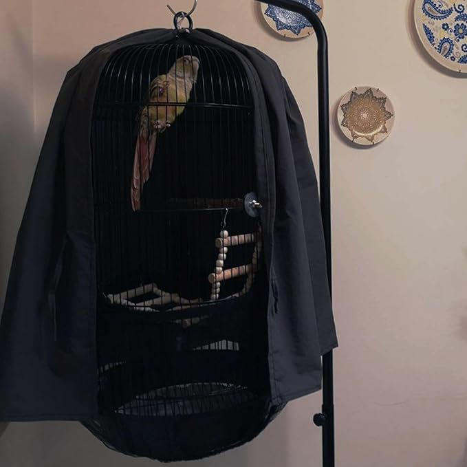 QBLEEV Classic Round Dome Top Bird Cage Cover Shield Birdcage Light Covers Skirt Accessories Screen for Parakeets Lovebirds Budgies Finches Canary Small Bird Cage Dark Blue