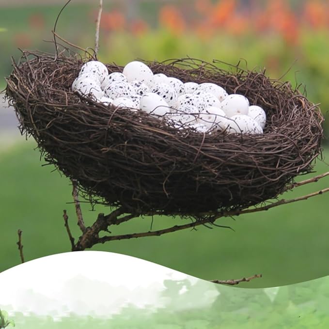 Artificial Birds Nest,4 Set Handmade Natural Easter Fake Birds Nest Rattan Bird Nests Decoration Simulation Bird Nest for Wedding Home Garden Party Decor,15cm with 5PCS Egg Ornaments