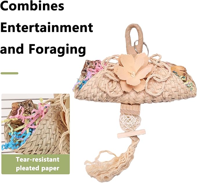 Parrot Chew Toys Set - Natural Wood & Loofah Toys with Plant-Based Dyes, 3 Pack Bird Chew Toys for Cockatiels, Conures & Small Parrots for Cage Enrichment (3 Pieces of Green Series)