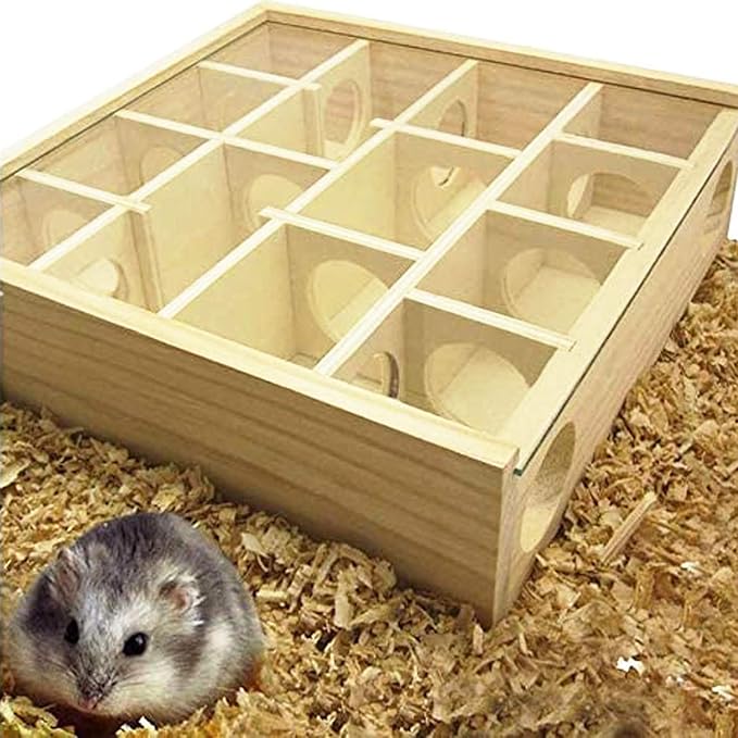 Wooden Maze Tunnel Toy with Cover, Small Pet Animals Sport Toy Funny Toy for Mice Dwarf Hamster Small Gerbil