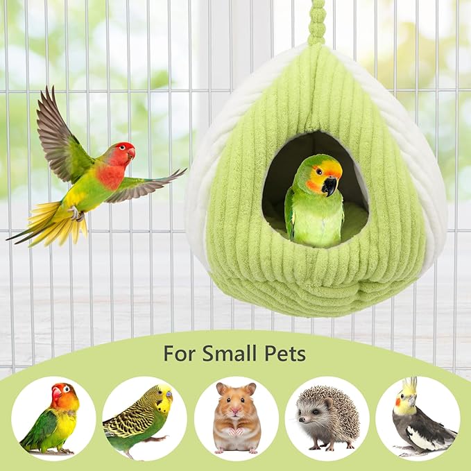 Hypeety Bird Nest Winter Warm Hammock Bed for Cage Bird Shed Hut Tent Cozy Hanging Nest House for Small Pet Parakeet Conure Cockatiel Budgies Lovebird Bird Cage Accessories (Green, M)