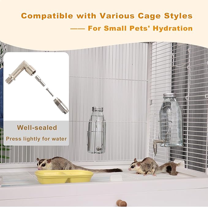 Guinea Pig & Rabbit Water Bottle, 350ml No-Drip Chew-Proof Glass Dispenser with Stainless Steel Nozzle for Hamster, Squirrel, Bird, Guinea Pig Cage (350-S)