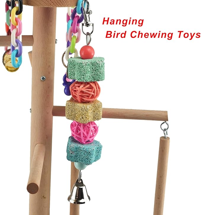 2 Pack Parakeets Parrot Chewing Toy, Bird Beak Grinding Stone Lava Calcium Blocks, Hanging Bird Cage Nail Trimmer with Bell Rattan Balls for Small Parrots Cockatiel Budgies Lovebirds Rats Chinchilla