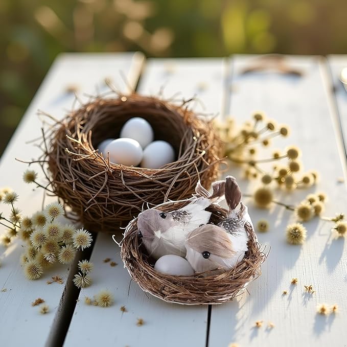 1 Set Simulation Bird Nest with Bird and Eggs Decor,Fake Foam Feather Birds,Artificial Birds,for DIY Craft Tree Decoration