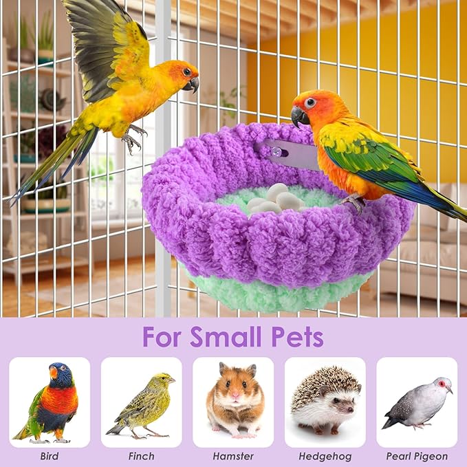 KATUMO Bird Nest, 7inch Small Parrot Breeding Bed for Budgie, Parakeet, Cockatiel, Conure, Lovebird, Canary, Finch Birds (Purple/Green, Large)