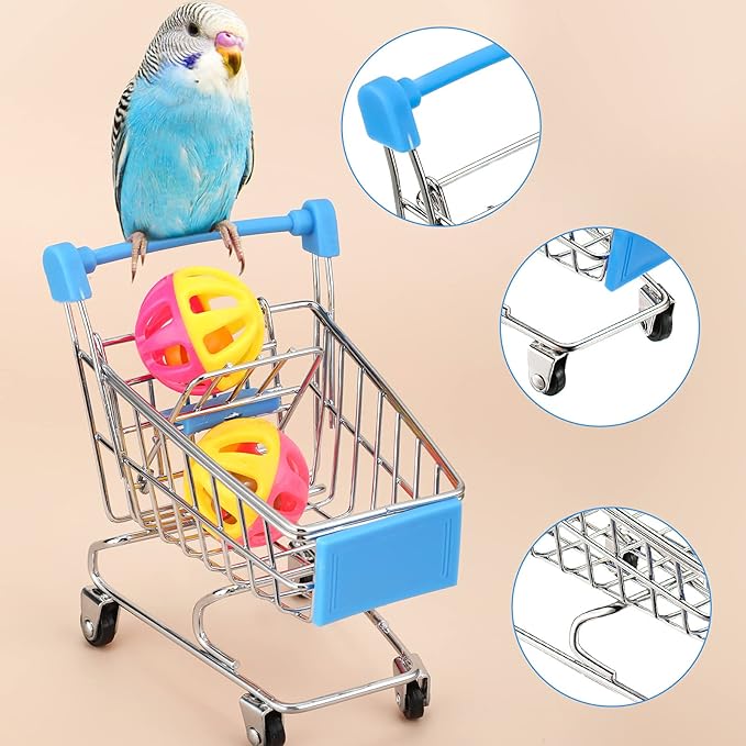 Skylety 10 Pcs Bird Training Toys Parrot Intelligence Accessories Include Bowling Basketball Toy Rings Shopping Cart Skateboard Bell Ball for Parakeet Cockatiel Macaw Parrot, Random Color