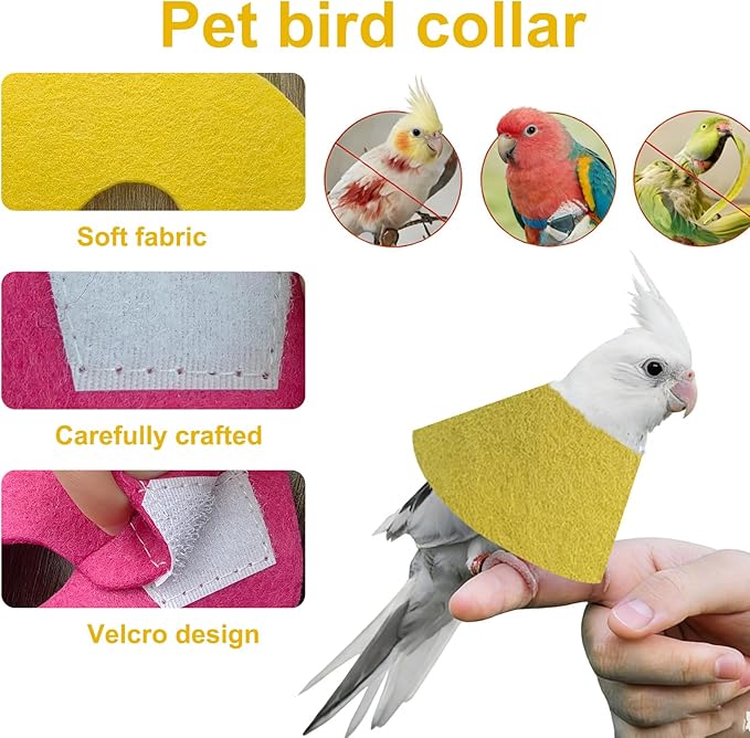 4 PCS Bird Anti-Bite Elizabethan Collar, Recovery Cone Bird Collar,Anti-Grab Feather Plucking Wound Healing Safety Collar, Soft Adjustable Felt Neck Protector for Budgerigar Cockatiel Cockatoo Parrots