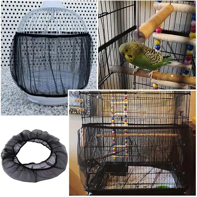 Bird Cage Seed Catcher, Bird Cage Mesh Guard Netting, Birdcage Seed Guard Skirt, Parakeet Cage Skirt for Round Square Cages (Black, XL)