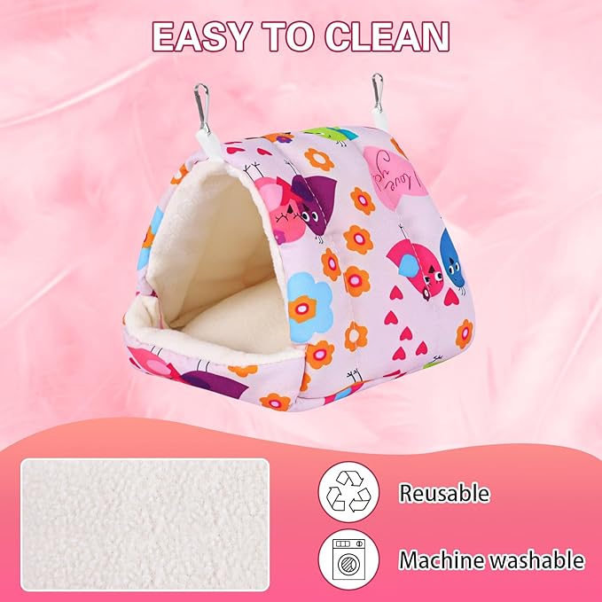 Bird Bed for Cage Warm Winter Nest Hammock with Hanging Hook Cage Accessories for Small Birds Parakeets Cockatiels Love Birds Cockatiels Conures Hamster (Pink, S)