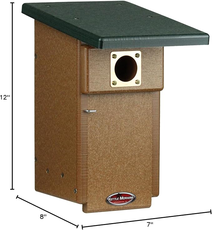 Kettle Moraine Eastern Bluebird Recycled Nest Box (Nest Box + Pole Package, Green/Chocolate)
