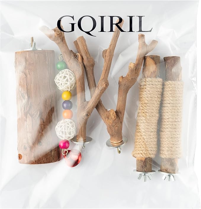 Natural Wood Bird Perches - 6PCS Wooden Parrot Stand Platform, Parakeet Climbing Standing Branches Toys, Paw Grinding Stick Fork Chewable Cage Accessories for Cockatiels Conure Lovebird Budgies