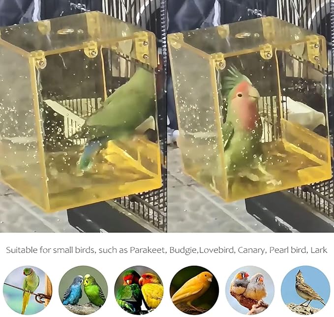 kathson Parrot Bath Box Hanging Bird Bathtub Tub Bath Acrylic No-Leakage Shower Box Bowl Cage Accessory for Small Pet Bird Parakeet Canary Cockatiels Budgies Lovebirds