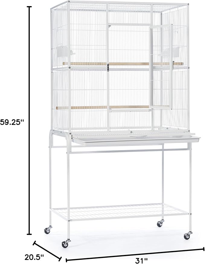 Prevue Pet Products Wrought Iron Flight Cage with Rolling Stand - Ideal for Parakeets, Cockatiels, Finches, Lovebirds, & Canaries, Large Flight Cage for Multiple Birds, Durable & Easy to Clean - White