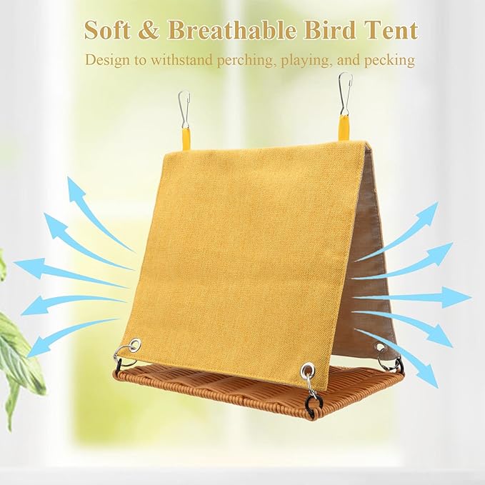 Hypeety Bird Nest Parakeet Tent for Cage Cozy Warm Bird Bed Hut Hideaway with Hanging Hook Washable Bird Cage Accessories Soft Snuggle Nest for Cockatiel Lovebird Conure Budgie Habitat (Yellow, M)