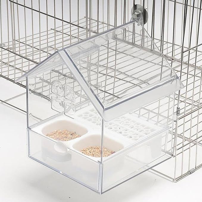 Bird Cage Feeder Parakeet Bathtub Feeding Watering Hanging Shower Box Cage Accessories for Parrot Cockatiels Parakeets, White