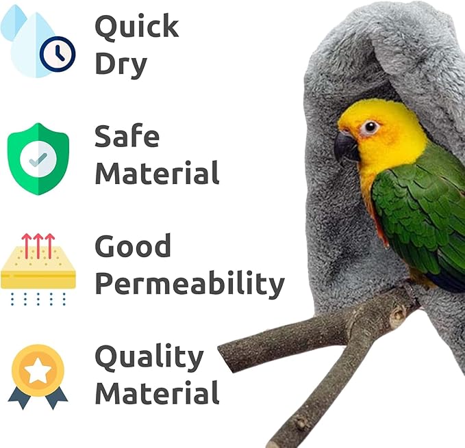 SIMENA Bird Blanket for Cage, Corner Fleece Bed for Birds, Cozy Bird Warmer, Parrot House for Cage, Cuddle Nest Hanging Toy for Lovebirds Parakeet (Blue, Large)