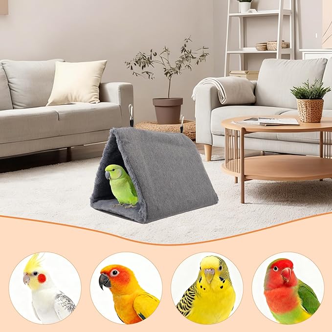 Litewoo Winter Warm Bird Nest House Hanging Hammock Shed Hut Cotton Parrot Sleeping Bed Plush Double Access Birds Hut Hideaway Tent for Parrot Parakeet Cockatiel Cockatoo Budgie Lovebirds (L/Grey)
