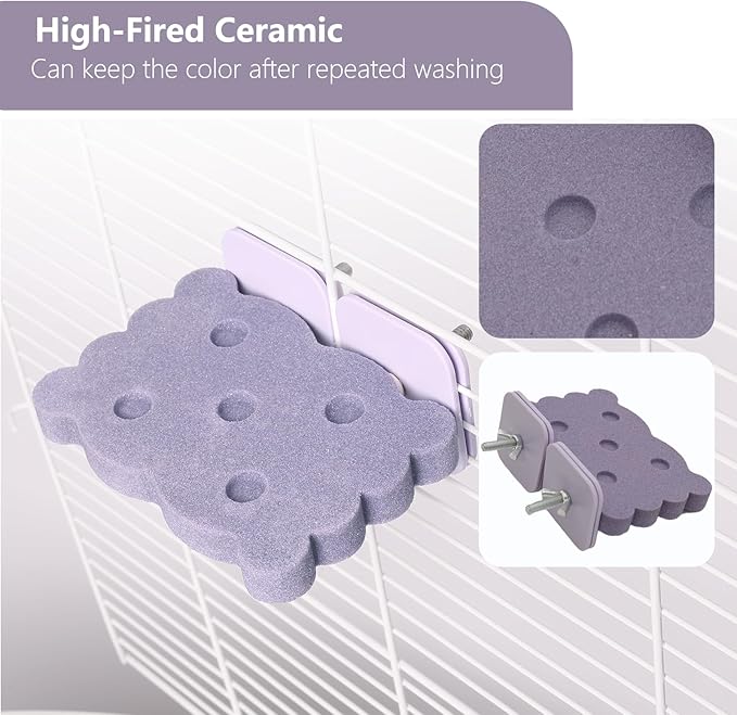 Bird Perch Stand for Parrots – Natural Ceramic Grinding Stick for Beak, A Safe, Non-Shedding Chewing and Claw-Trimming Perch for Parrots (Purple, Medium Size)