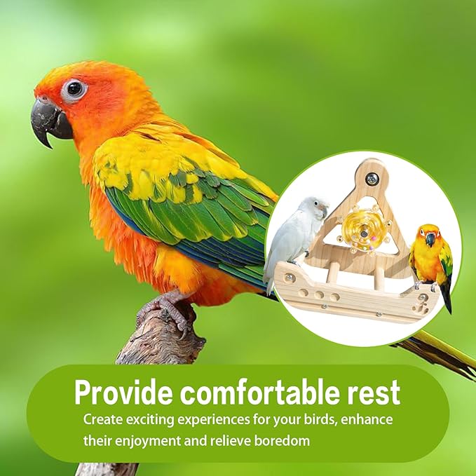 Bird Stand Perch Toy,Interactive Rocking Parakeet Toy and Perch, Wooden Exercise Wheel Cockatiel Toy, Intelligence Puzzle Enrichment Toys,Bird Playground Play Stands for Conure Budgie(C)