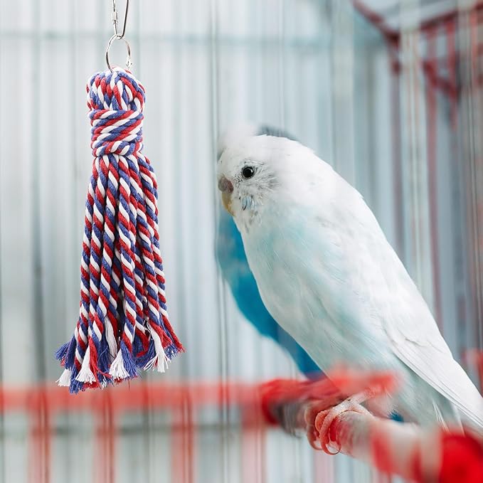 Bird Toy, Hang Colorful Rope Chew Toy with Metal Hook, Bird Cage Accessories for Budgies, Cockatiels, Quaker, Lovebirds, Conure, Small to Medium Birds