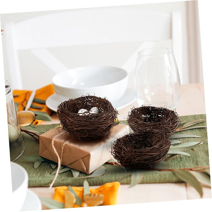 Ipetboom Artificial Bird Nest, 4pcs Imitated Bird Nest Birds Egg Nest Rattan Bird Nest Simulation Twig Bird Nest