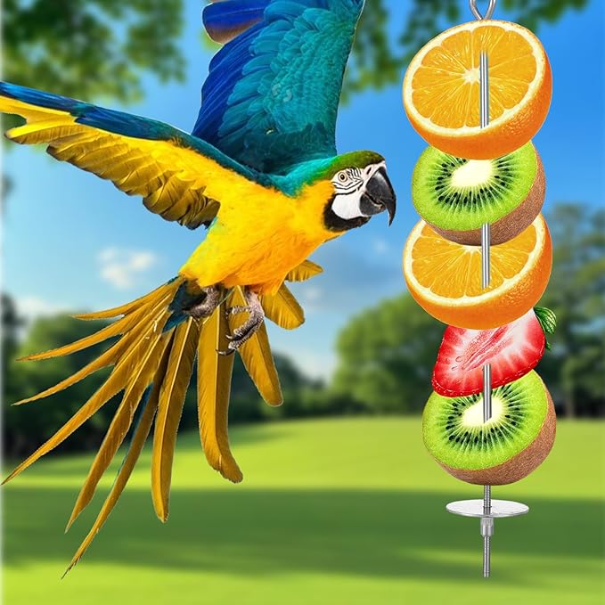 3Pcs Bird Cage Food Holder, 3 Sizes Stainless Steel Parrot Fruit Stick Feeder Fruit Vegetable Treats Skewer Bird Cage Feeder Foraging Toy for Parakeet Budgie Macaw