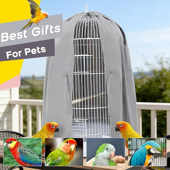 QBLEEV Round Parrot Birdcage Cover Pet Universal Blackout Cage Cover Shade Windproof Light-Proof Sleep Reduces Distractions Night Accessories Cloth Without Cage