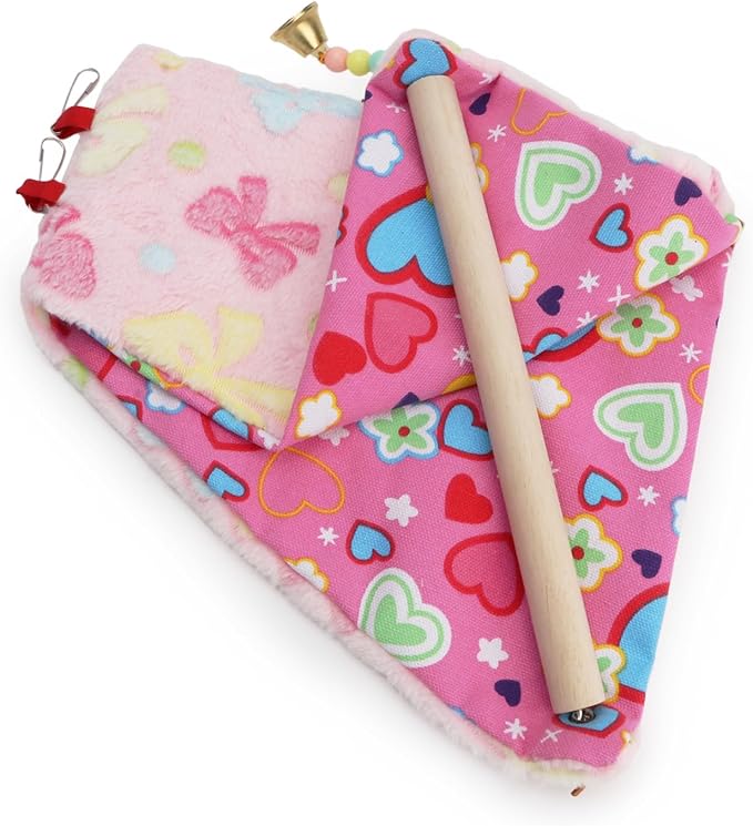 Bird Plush Perch Tent Winter Warm Triangle Hammock Nest Bed for Parrot Budgie Parakeet Cockatiel Lovebird (M)
