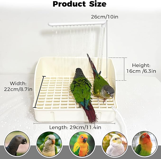 Automatic Parakeet Bird Bath with Pump, Large Bird Shower Fountain Indoor Bathtub with Running Water, Parrot Bath Tub Faucet for Pet Birds, African Grey, Cockatiel, Conure, Budgie, Lovebird