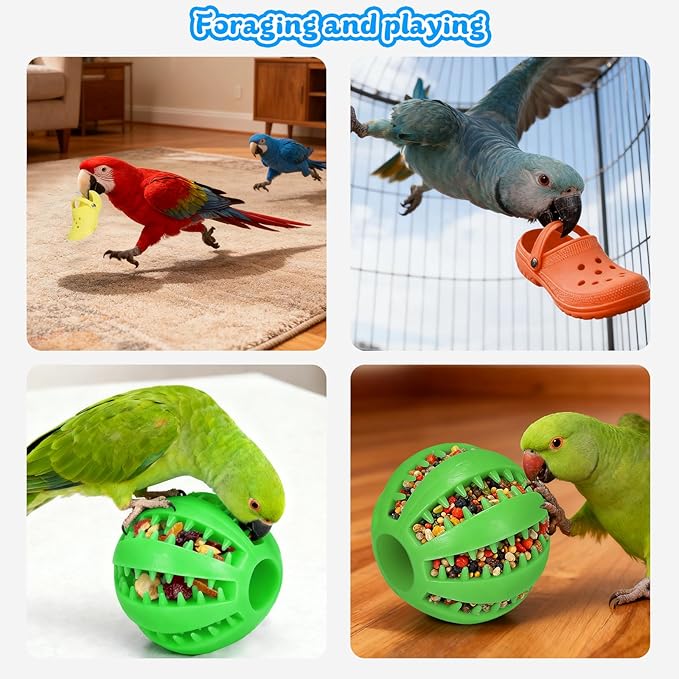 Bird Interactive Toys -1 Mini Ball & 5 Random Color Mini Shoes, Chewable Bird Cage Enrichment Toys for Parakeets Cockatiels Small Birds