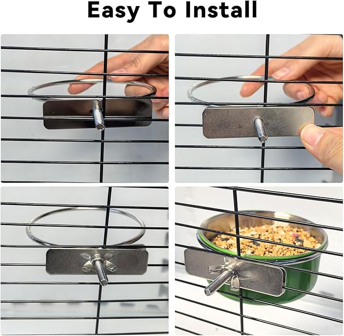 Kathson 3Pcs Stainless Steel Bird Bowls, Parakeet Food Dish Parrot Cage Feeder with Clamp Holder Small Bird Feeding Cup Pet Bird Feeder for Parakeet Cockatiels Conure Budgies Chinchilla Small Animal