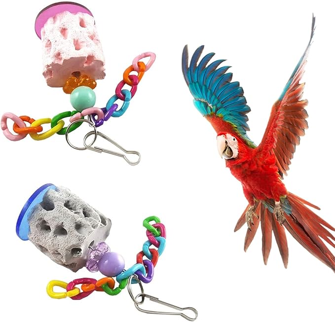 2Pcs Bird Calcium Teeth Grinding Chew Treats Bird Beak Grinding Stone Toy for Parrot Parakeet Cockatiel Chinchilla Rabbit Gerbil Mouse Hamster