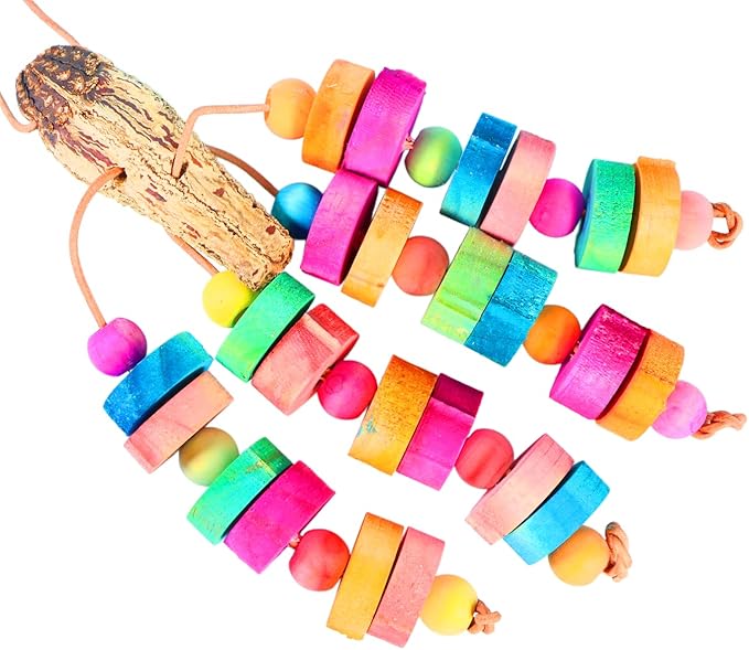 Bird Toys, Parrot Toys Natural Multi-Colored Wooden Bird Chew Toys for Small and Medium-Sized Parakeet,Cockatiel,Conures,Lovebirds Macaws,African Grey,Cockatoos,Amazon Parrots,Hanging Toys