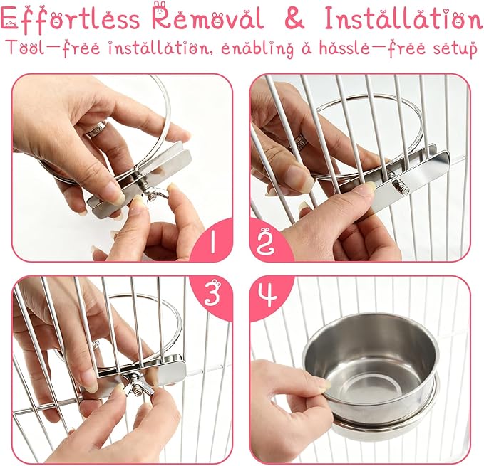8 Pcs Stainless Steel Bird Food & Water Bowls with Clamp Holder - Hanging Bird Cage Feeding Dishes, Pet Feeders for Cockatiel, Conure, Budgie, Parakeet, Macaw & Small Animals