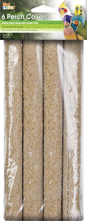 Penn-Plax Bird-Life Sand Perch Covers Large, 4 Pack - Seashell Texture with Calcium Feel Helps Maintain Nails & Beak -Easy Mounting Bird Perch Covers for Cockatiels & Medium Parrots - Natural, 9.5 in