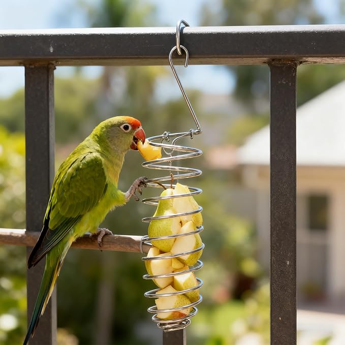 Bird Foraging Toy, Steel Holder for Bird Cage Accessories Hanging Fruit Vegetable Feeder for Parrot Cage Parakeet