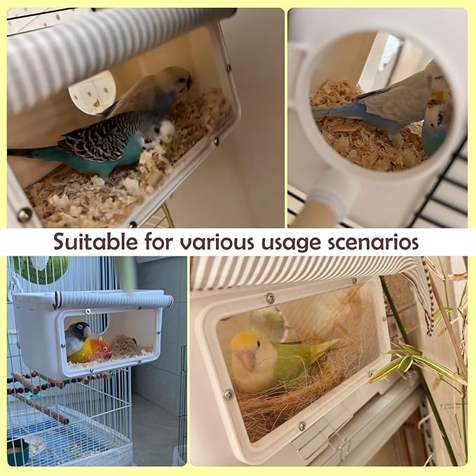 Parakeet Nesting Box,Transparent Bird House,Parakeet Breeding Box,Bird Nest for Cage,Bird House with Curtains Perch Wood,Bird Cage Accessories for Lovebirds Cockatiel Budgie Conure Parrot
