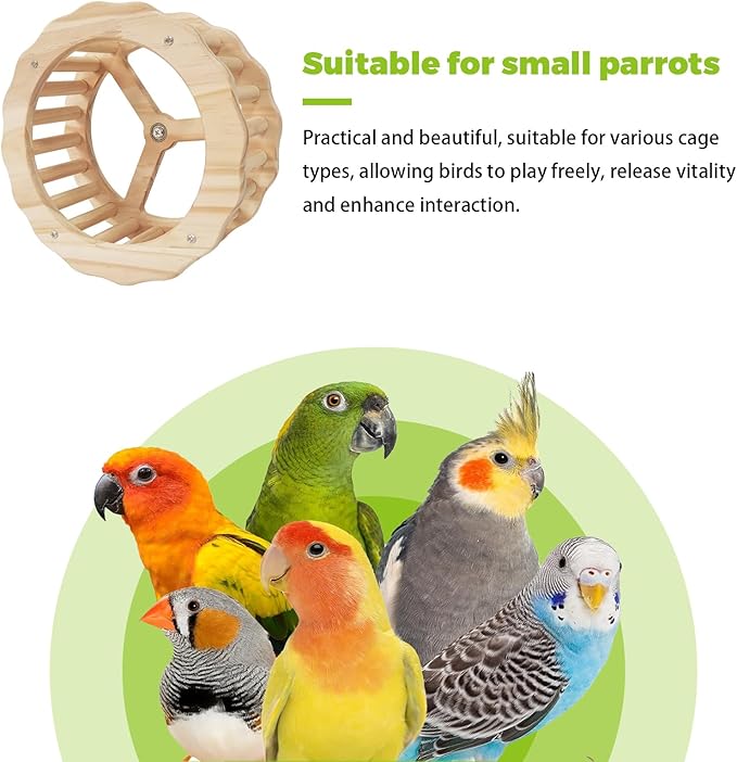 Bird Stand Perch Toy,Interactive Rocking Parakeet Toy and Perch, Wooden Exercise Wheel Cockatiel Toy, Intelligence Puzzle Enrichment Toys,Bird Playground Play Stands for Conure Budgie(D)