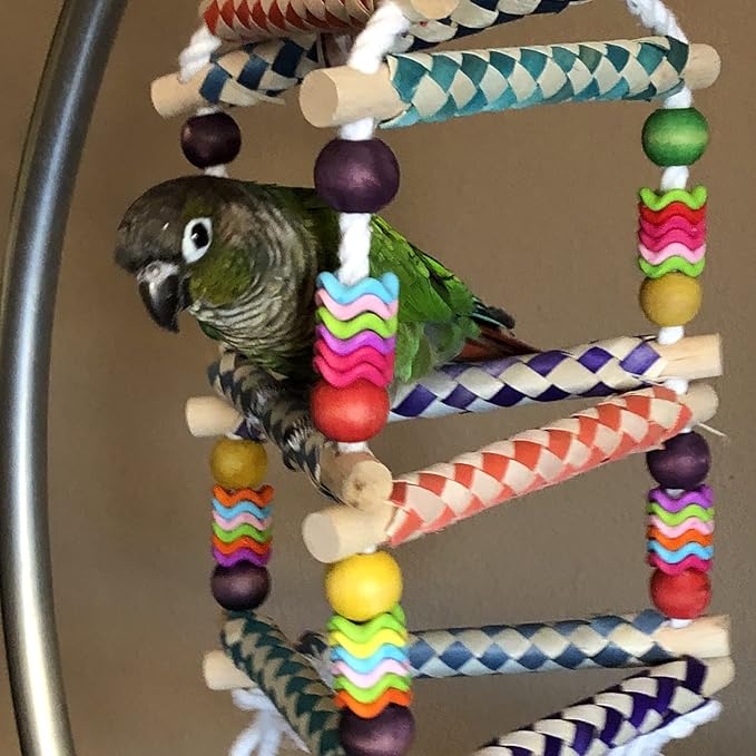 Super Bird Creations SB51113 Finger Trap Pagoda Bird Toy - Satisfies Chewing for Canary Finch Parrotlets Cockatiels - Vibrant Design with Cotton Rope, Beads, & Rings - Medium Size Birds, 14.5"x7"x7"
