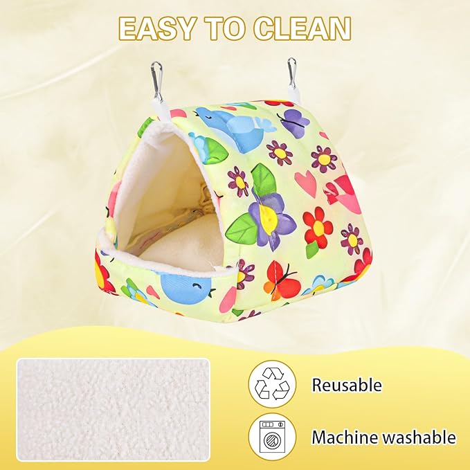 Bird Bed for Cage Warm Winter Nest Hammock with Hanging Hook Cage Accessories for Small Birds Parakeets Cockatiels Love Birds Cockatiels Conures Hamster (Yellow, S)