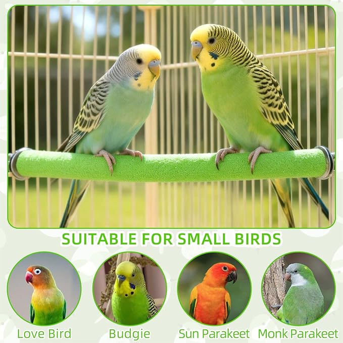 Rypet Parrot Perch Stand Toy Used for Cage Corner for Paw Grinding Clean Stick Exercise, Rough-Surfaced Quartz Bird Perch Standing Cage Accessorie for for Small Parakeets Cockatiel Conures (Green S)